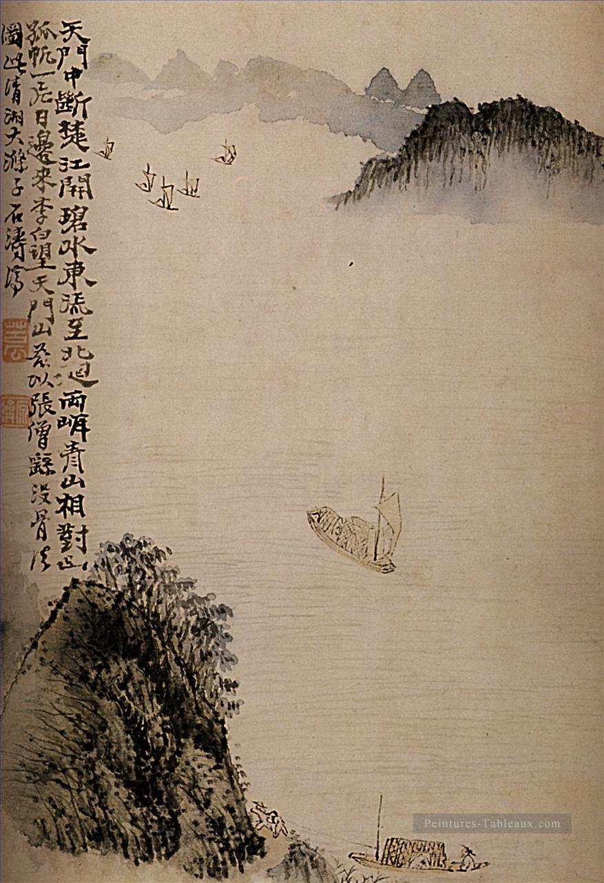 Shitao bateaux à la porte 1707 vieille encre de Chine Peintures à l'huile